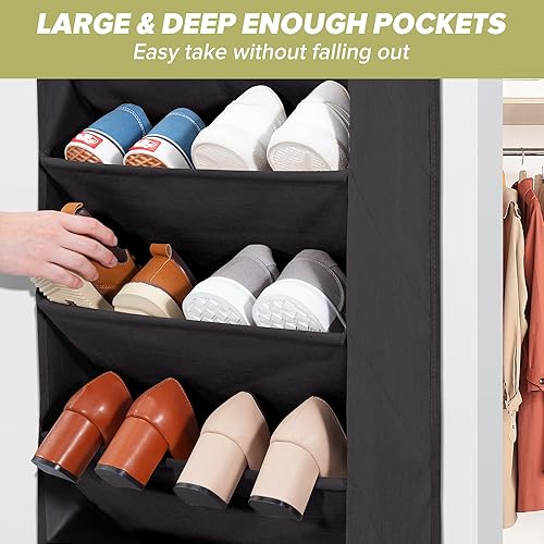 Miniatura 6 de Paquete de 2 organizadores de zapatos con 6 bolsillos extra grandes y 4 bolsillos grandes, estante de almacenamiento resistente sobre la puerta,