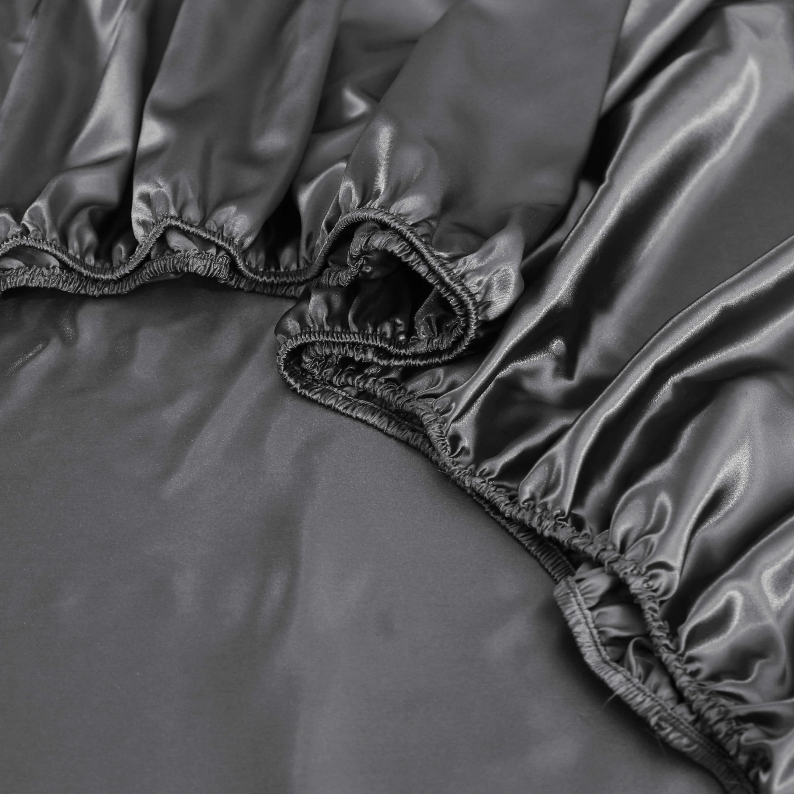 Hadi London Satin Silk 6 Piece Complete Bedding Set including Silky Deep Fitted Sheet Reversible Duvet Cover Comforter & 4 Pillowcases for Single Double King Super King Size Bed (Silver - Image 3