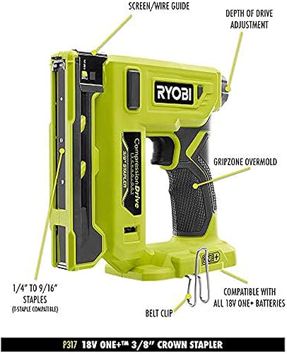 Miniatura 5 de RYOBI P317-P163 - Unidad de compresión inalámbrica ONE+ de 18 voltios, 38 pulgadas, kit de grapadora de corona con batería de 2.0 Ah y cargador