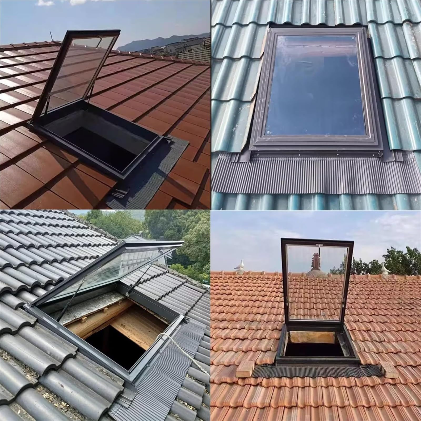 Płaska świetlik ze stopu aluminium, szkło hartowane, 70x70 cm, wentylacja, ochrona UV i izolacja akustyczna, idealne rozwiązanie oświetleniowe do domu.