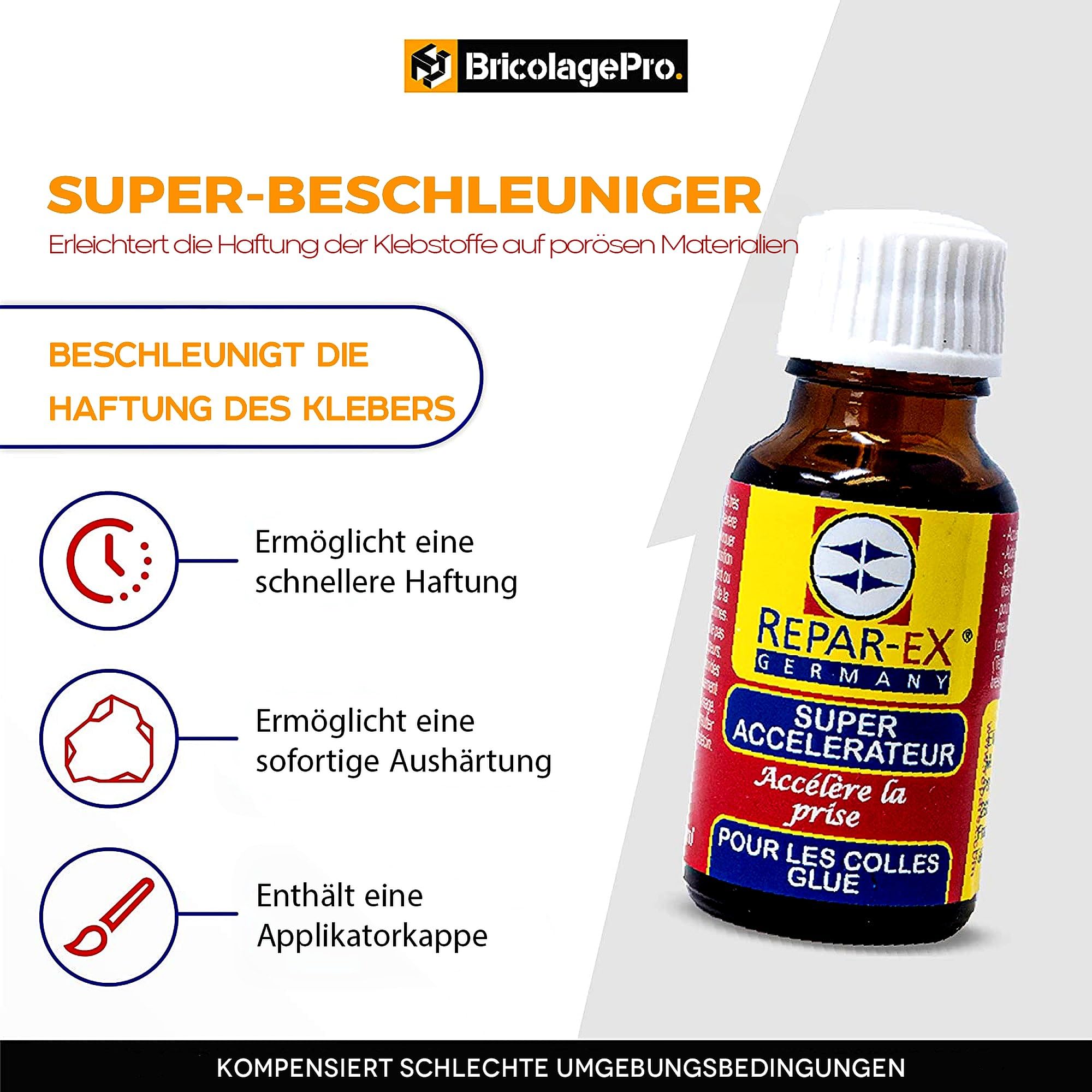 Repar-ex Industriekleber-Set – 6-teilig: Sekundenkleber, Verstärkungspulver, Aktivator, Klebstoffentferner & Primer – Extrem haltbar auf Holz, Metall, Kunststoff & Glas