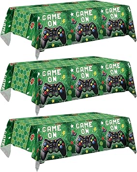 Kinovo 3Pcs Video Game Tablecloths, Video Game Birthday Decorations Table Cover for Party Decoration 54 x 108 Inch Green