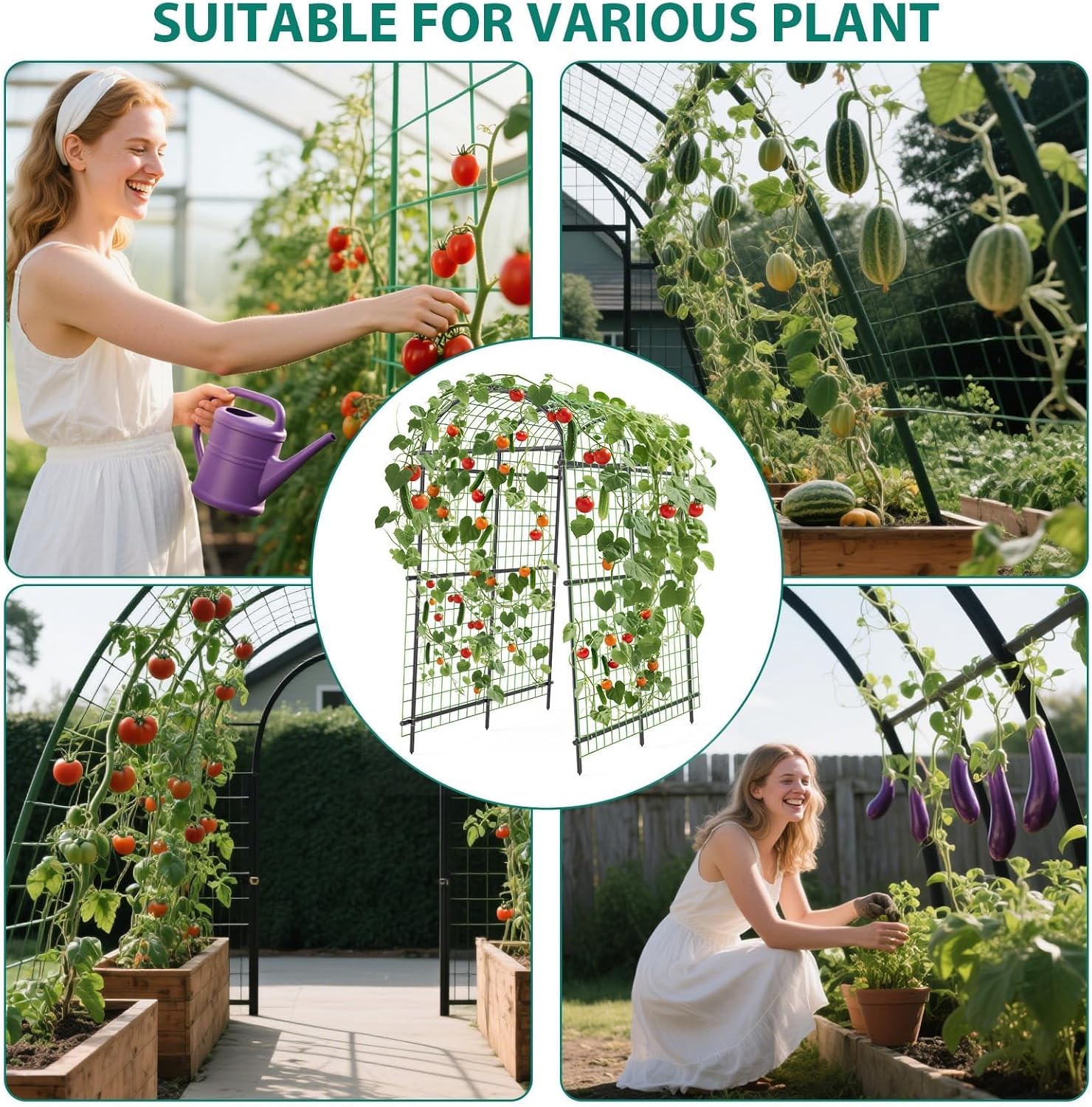 Garden Arch Trellis, 7.5FT Extra Tall Polyethylene-Coated Stainless Steel Garden Trellis for Climbing Plants, Vegetables, Flowers, Outdoor Pergola Arbor Wedding Party Decoration, Cucumber Trellis, Gar