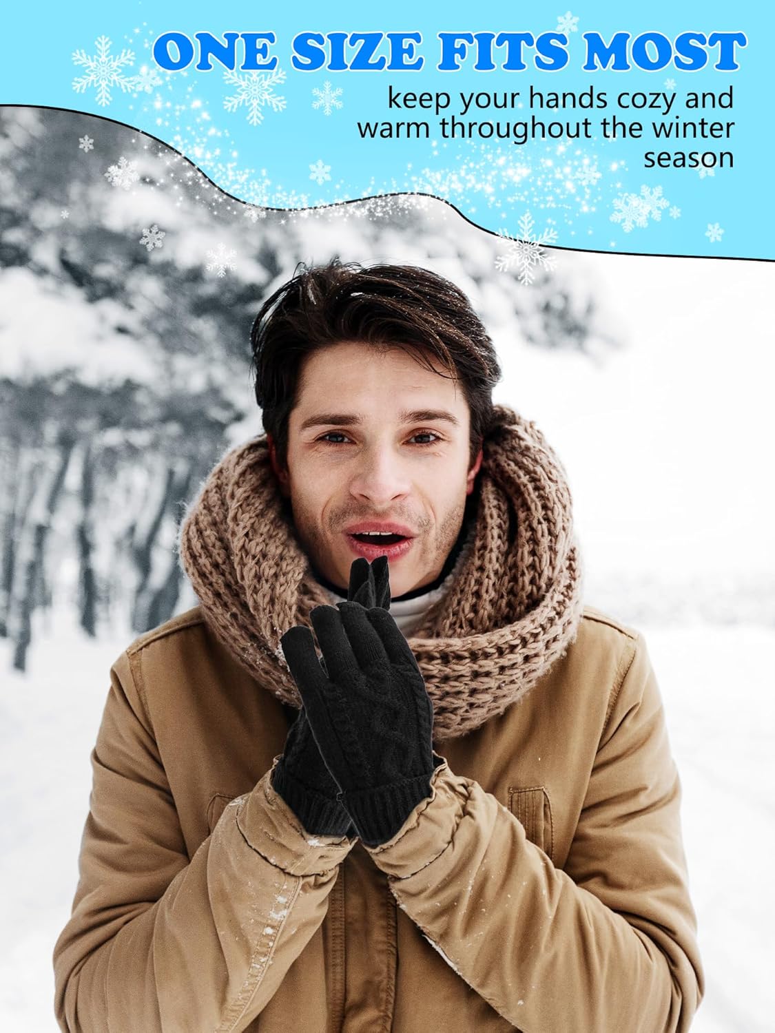 4 Pairs Men Womens Winter Gloves Touch Screen Glove Elastic Knit Gloves Thermal Lining Warm Glove for Cold Weather - Image 3