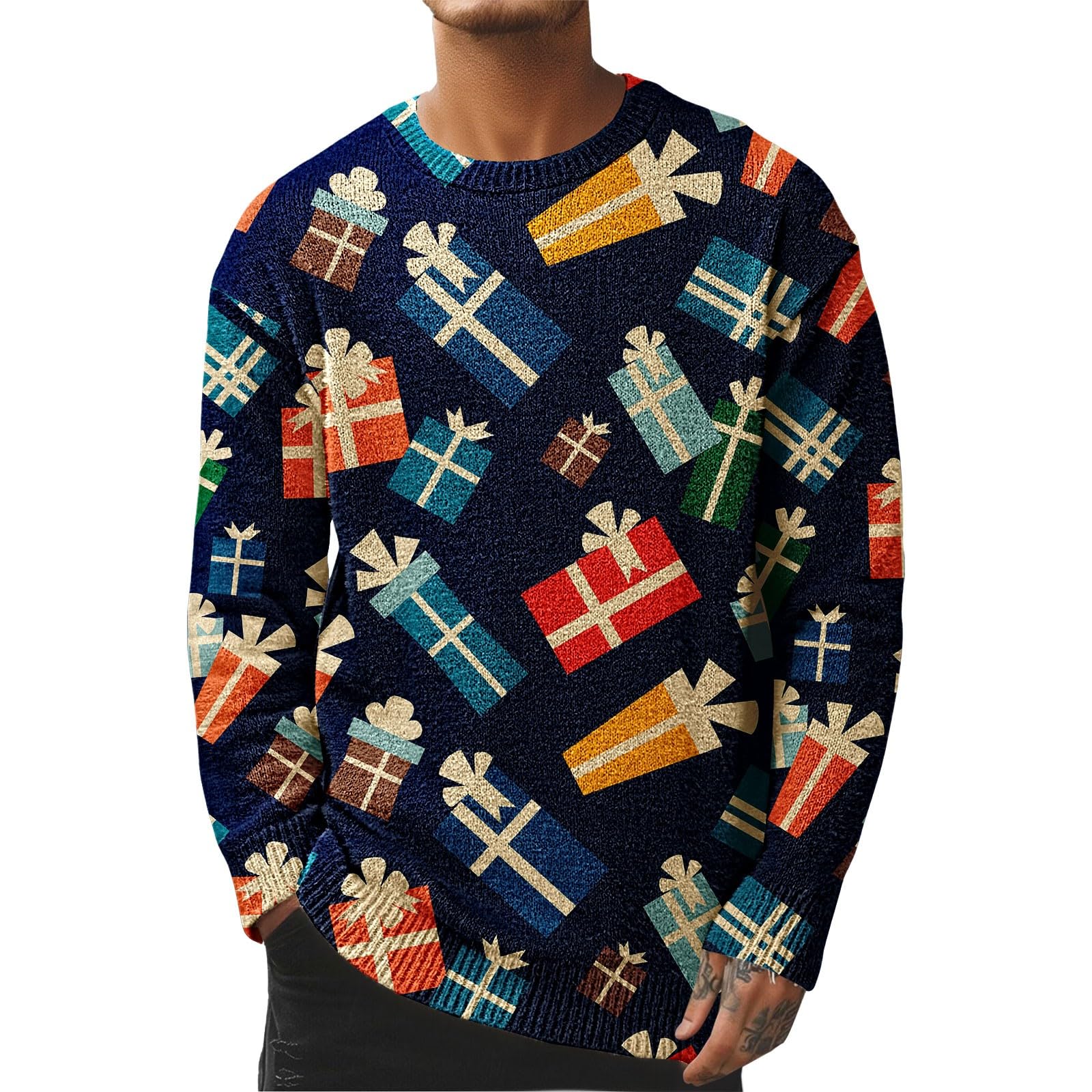 Maglione invernale da uomo, in cotone, caldo, maglione natalizio da uomo, 3 pezzi, casual, a maglia, morbido, senza cappuccio, per feste di Capodanno, maglione di lana