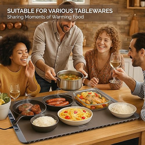 Miniatura 7 de Tapete de calentamiento de alimentos  Bandeja eléctrica de silicona de calentamiento rápido con temperatura de 4 niveles, mesa de protección de pies