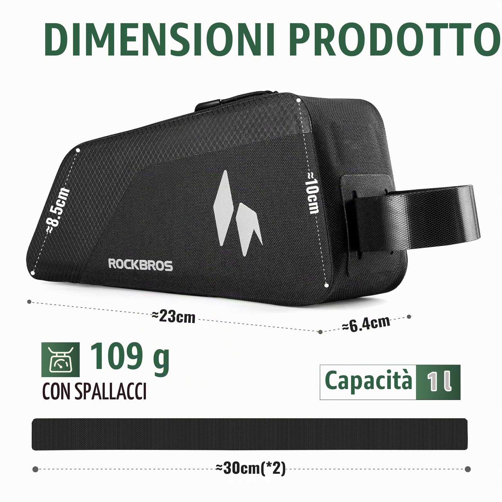 ROCKBROS Borsa Telaio Bici 100% Impermeabile 1L, Design Ergonomico | Sgancio Rapido, Mantiene la Forma, con Logo Riflettente, Borsello Tubo Superiore per MTB, Bici da Corsa, Gravel