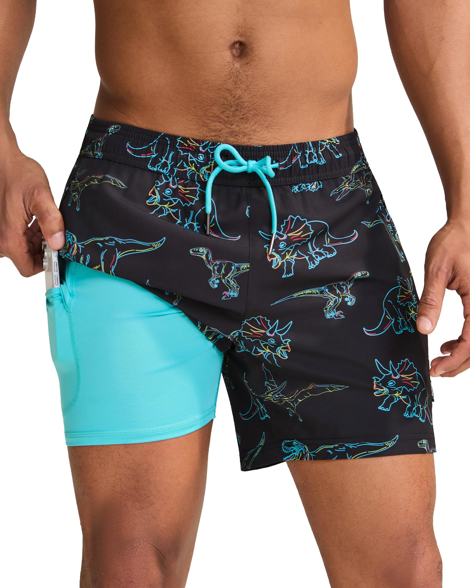 maamgic Mens Swim Trunks with Compression Liner 5 Inch Quick Dry for Beach