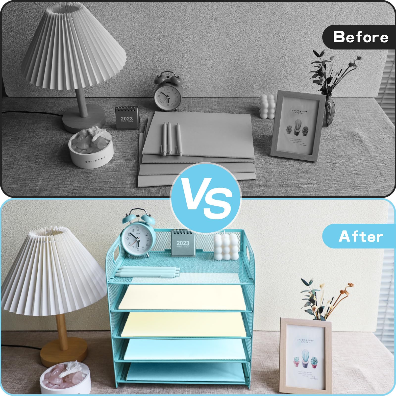 Organizador de papel de 5 niveles, bandeja de malla para cartas, revistas, archivos, almacenamiento para oficina, escuela, hogar, color azul