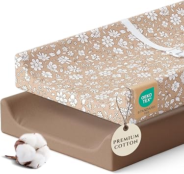 Pobibaby 2 Pack Changing Pad Covers for Girls - Premium Cotton Blend Baby Diaper Changing Table Cover, Soft Breathable Girl Nursery Pad Sheets for Standard Pads 16x32 Newborn Bedding Meadow