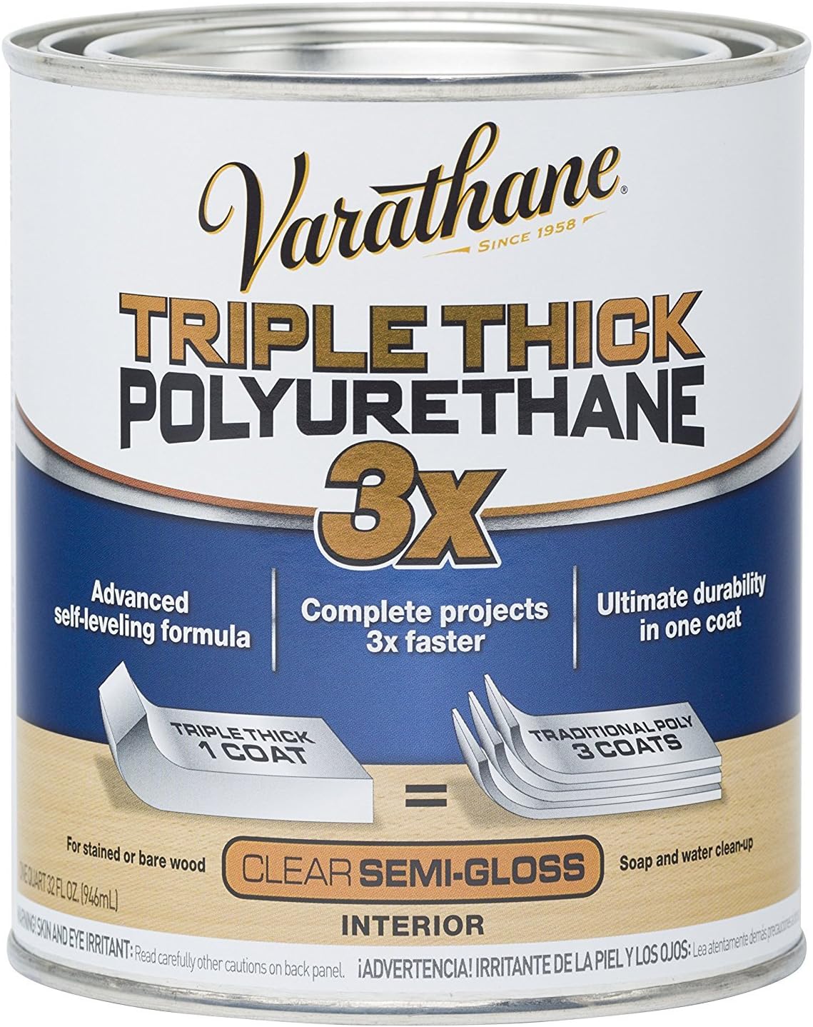 Triple Thick Polyurethane Clear Wood Finish | Self-Leveling Formula | Scratch And Stain Resistance | Durability In One Coat | Semi-Gloss | Quart