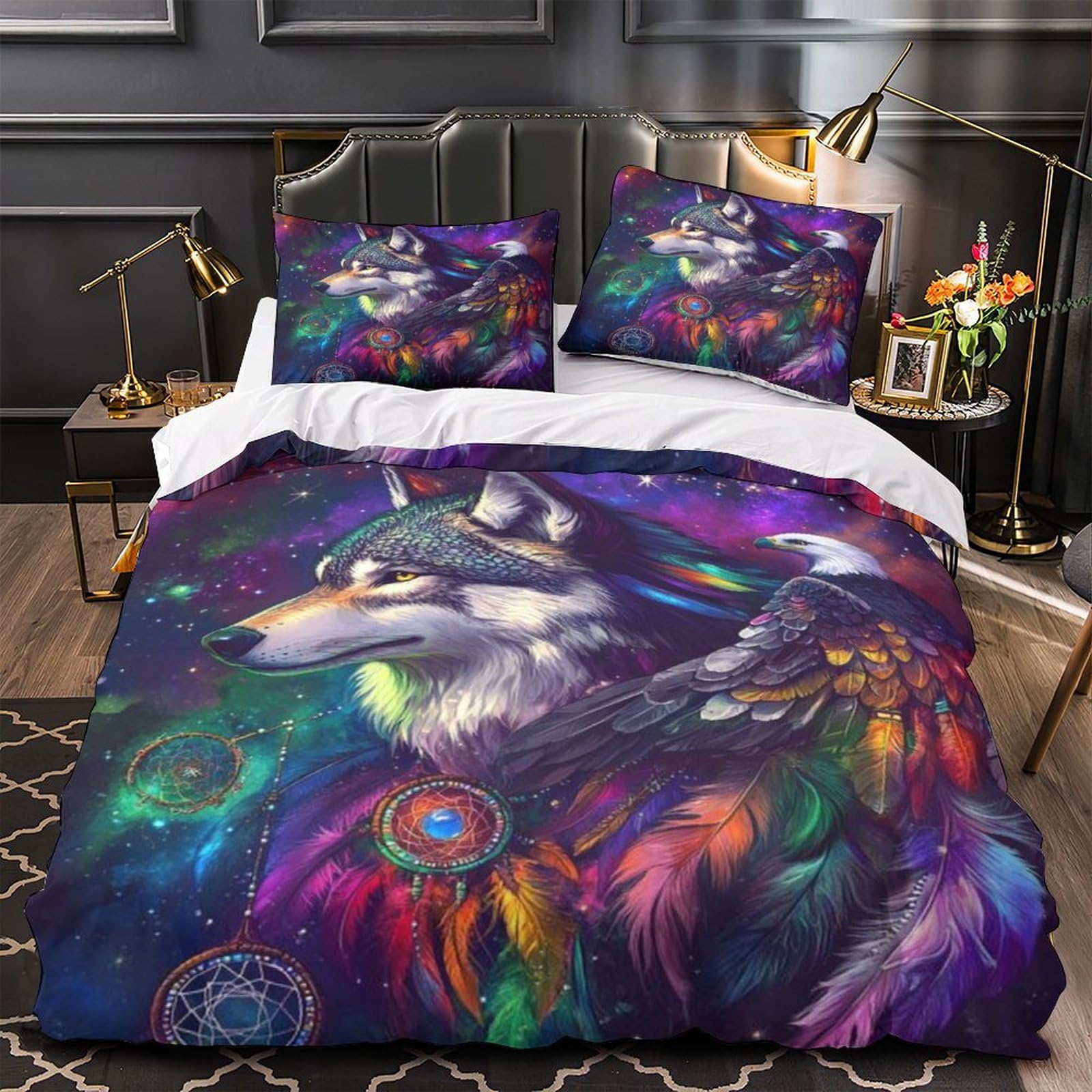 Housse de couette loup 260x220 coloré parure de lit 3D