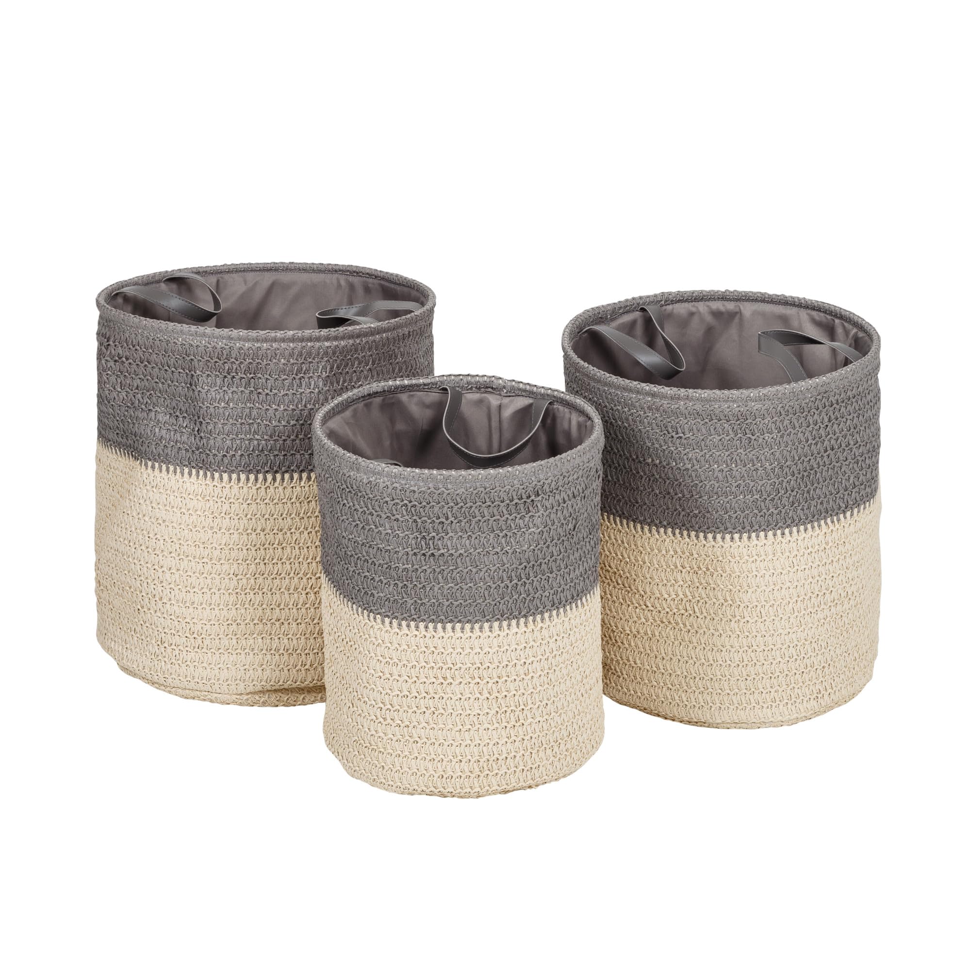 Honey-Can-Do Set of 3 Flexible Laundry Baskets with Handles, Gray/Natural HMP-09574 Natural, 30 lbs