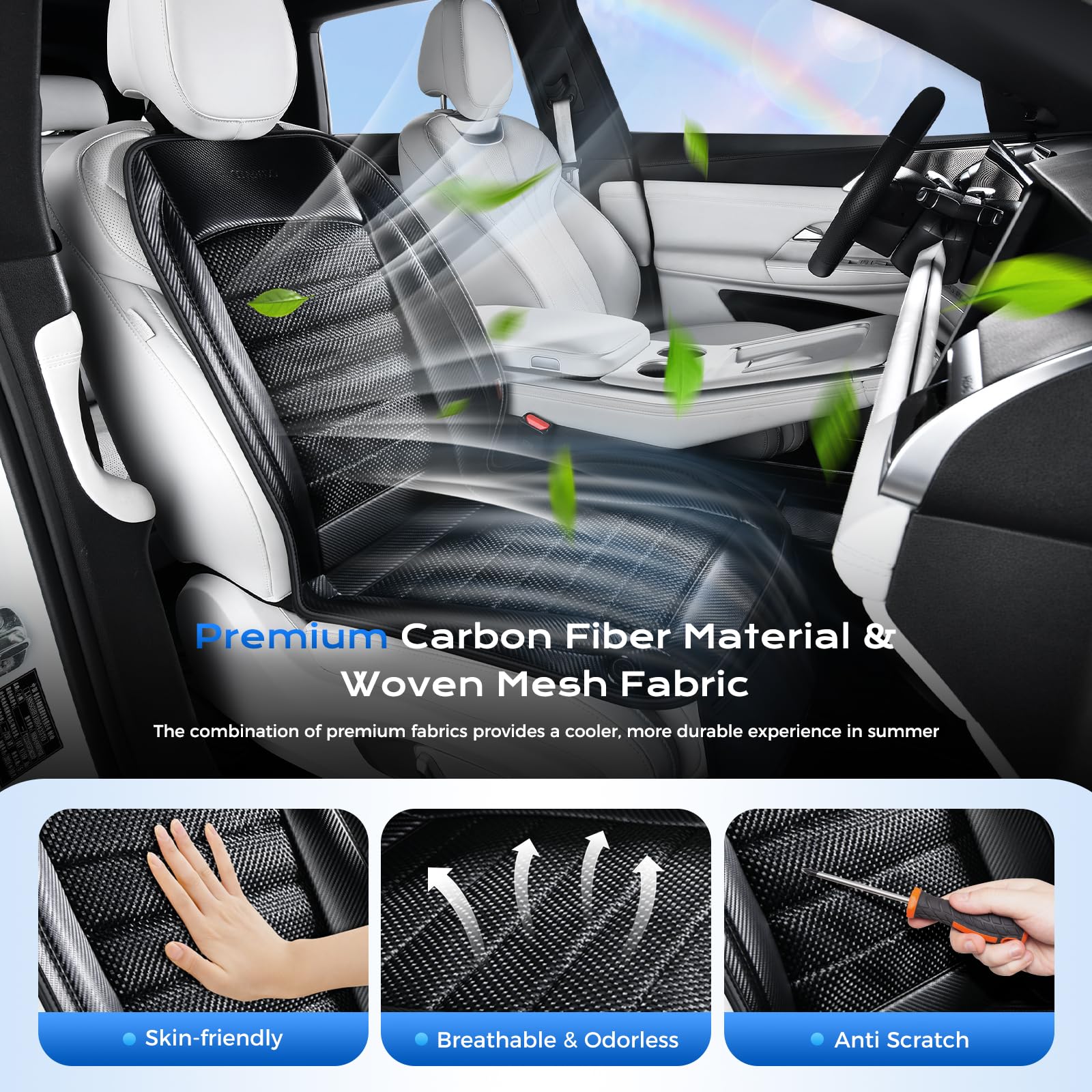 Coverado Sommer Autositzbezüge mit 2 Ventilatoren & 3-Level Verstellbar Ventilated Sitzkissen, Sitzbelüftung Auto universell Fit für Limousinen,LKW, SUV, Van