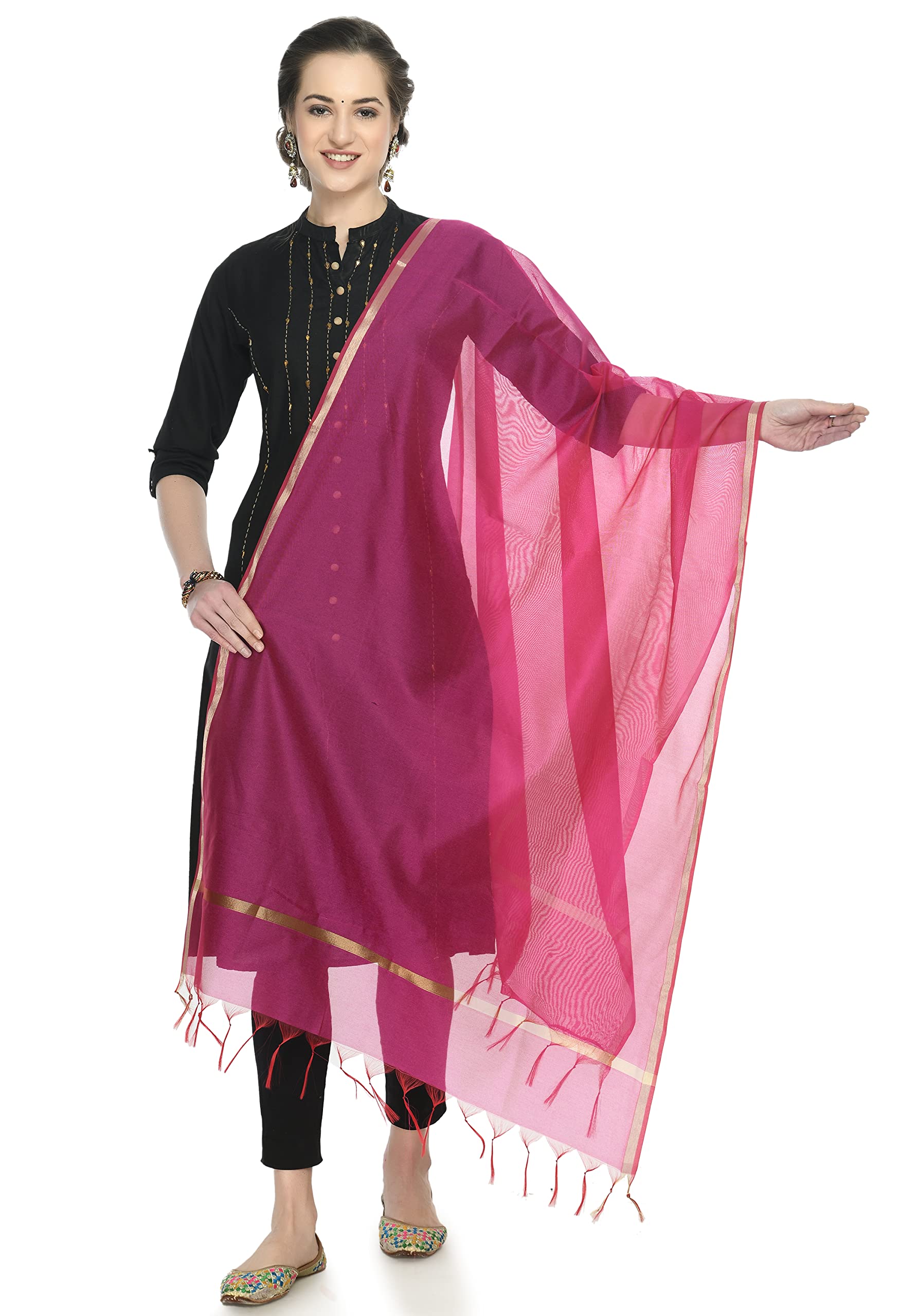 a r silk Women's Golden Border Light Purple Colour Chanderi Cotton Regular Dupattas/Chunnis-picture-30