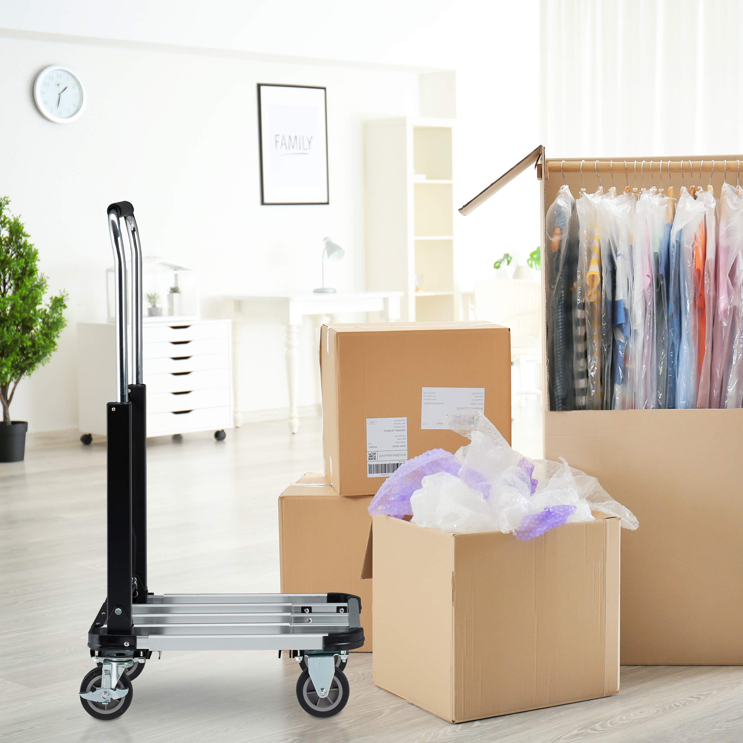 Relaxdays Plataforma de Carga Extensible 100 kg, Carretilla Transporte, Ruedas con Frenos, Metal-Plástico, 1 Ud., Negro