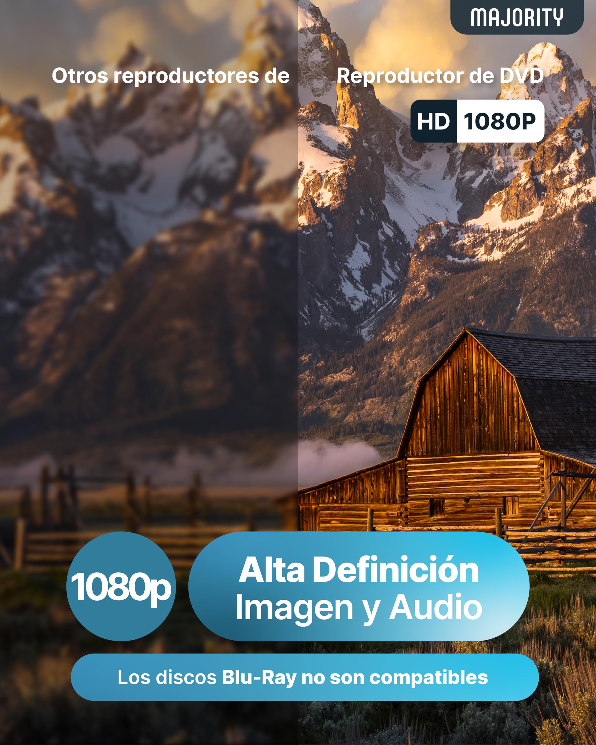 MAJORITY Reproductor DVD para TV | Sin Región DVD Player HDMI con Conversión a 1080p | Leitor CD con Reproducción MP3 y USB | Cable HDMI, Cable RCA y Mando a Distancia Incluidos