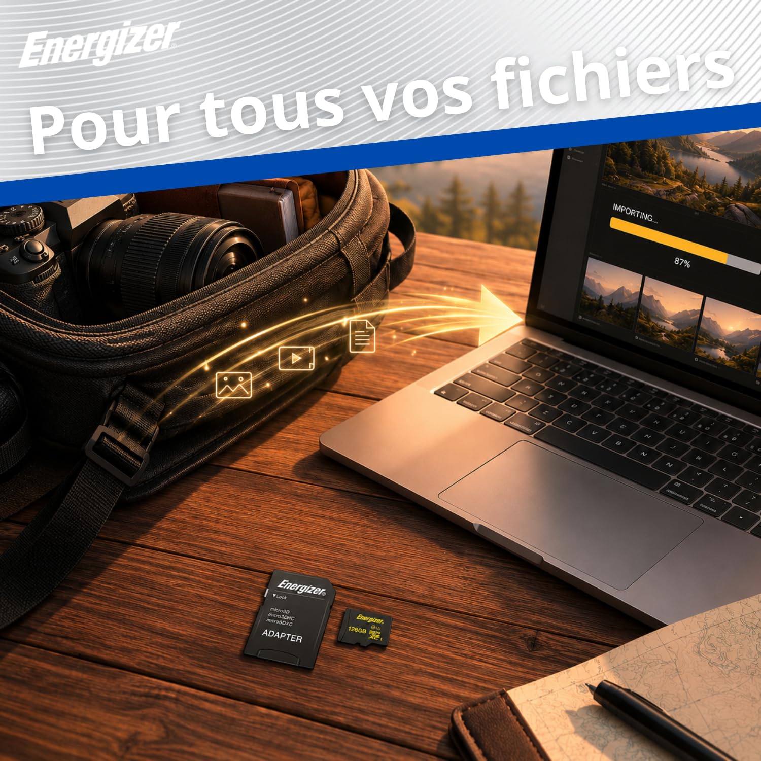 Energizer Carte Mémoire MicroSDXC 128 Go avec Adaptateur SD Inclus - Classe 10, UHS-I U1, Vitesse de Lecture 80 Mo/s - Stockage pour Smartphone, Tablette, Nintendo Switch et Appareil Photo