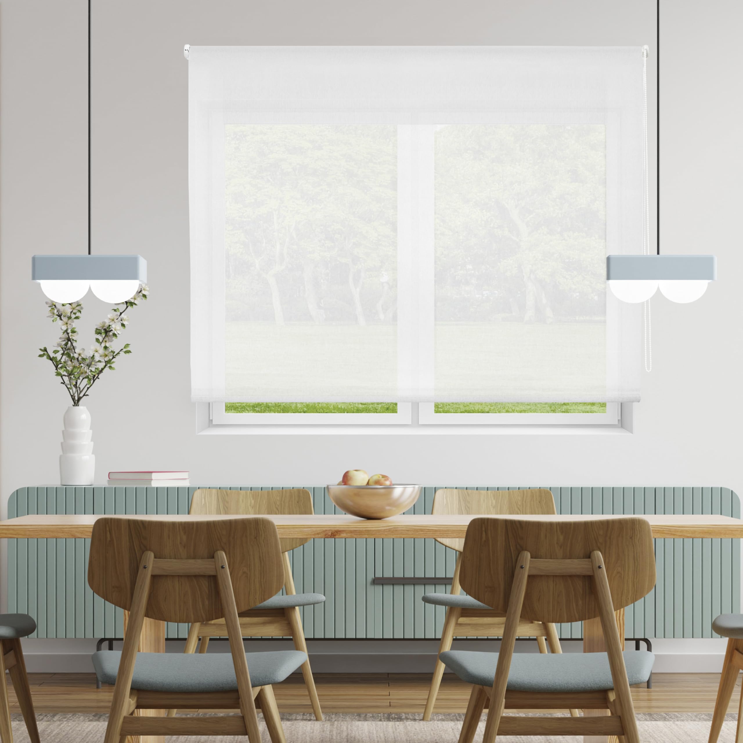 Blindecor Belmont Store Enrouleur Tissu translucide Blanc 190 x 180 cm