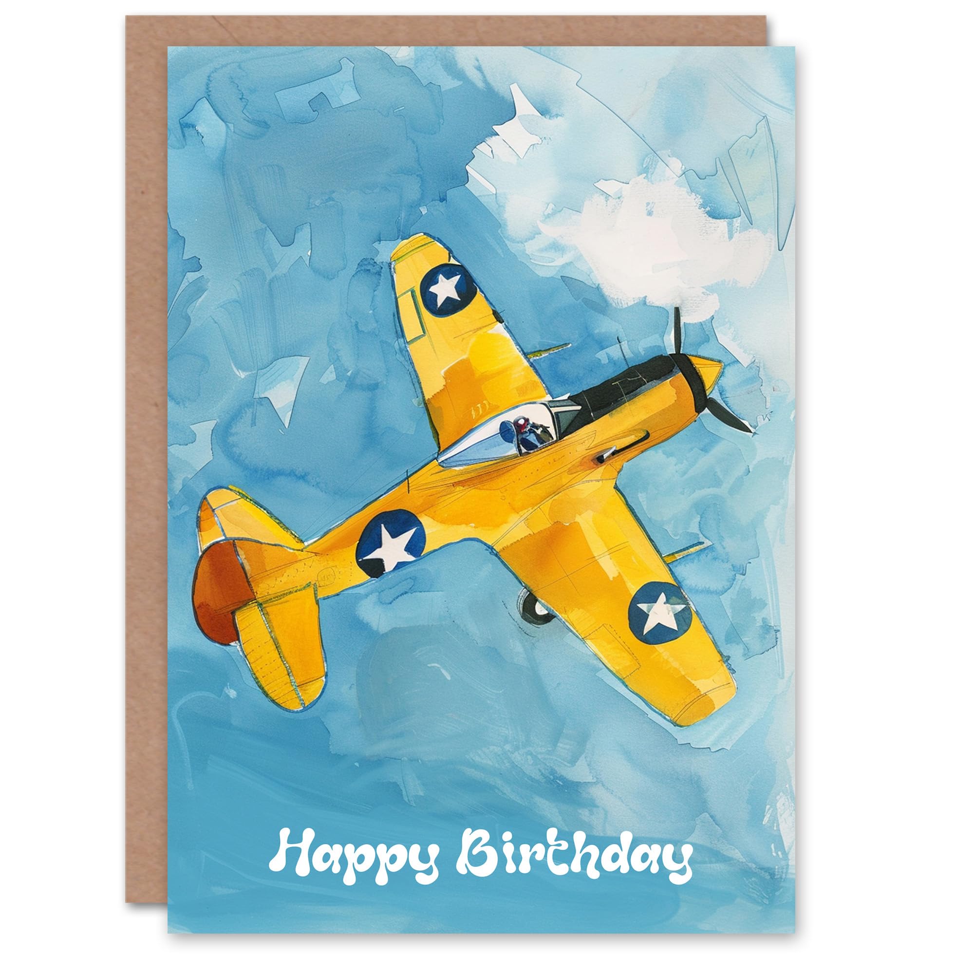 Artery8 US Army Air Force Wwii Pilot Fighter Jet Painting For Him Man Birthday Card