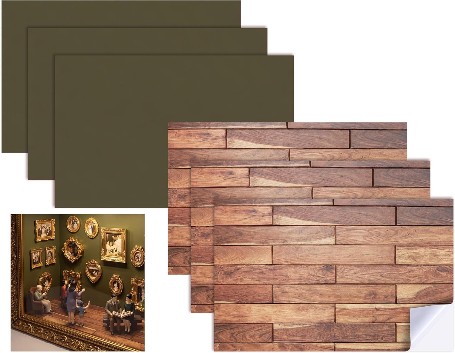 6 Pcs Miniature Dollhouse Flooring, Natural Style, Green,Brown