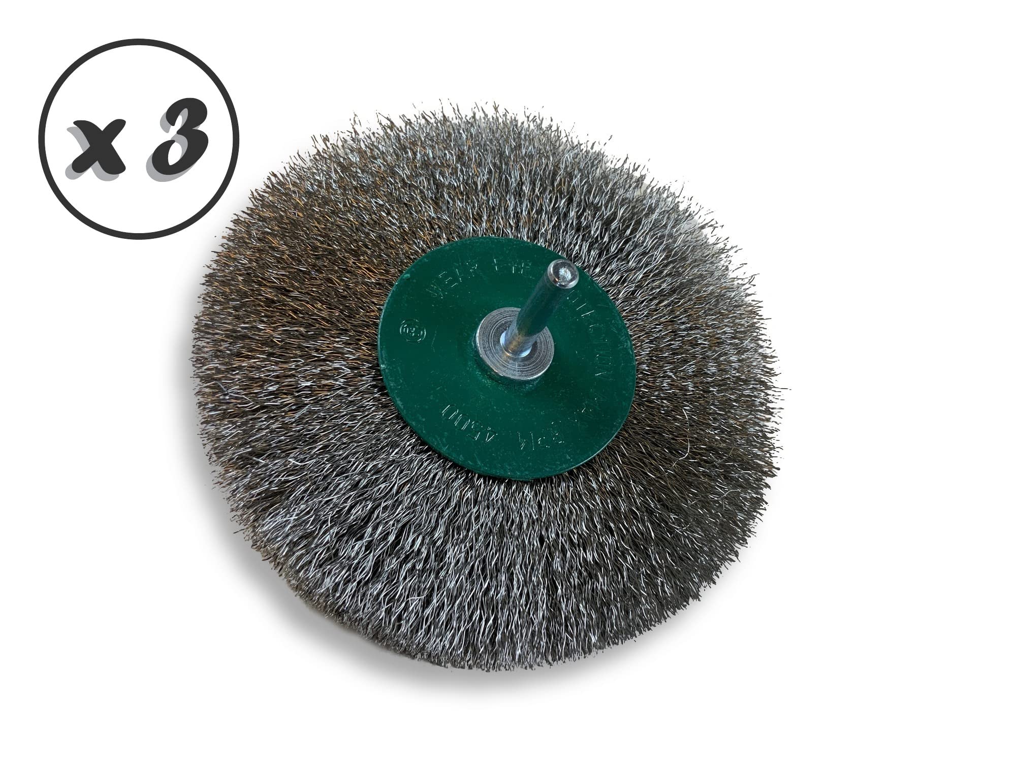 Metalowa okrągła szczotka obrotowa Ø 125 mm | Zestaw 3 | Na drążku Ø 6 mm | Miękkie nitki ze stali nierdzewnej Ø 0,20 mm | Do wiertarki lub wkrętarki do uchwytu wiertarskiego | usuwanie zadziorów szczotkowania | Kibros 26125IV8x3