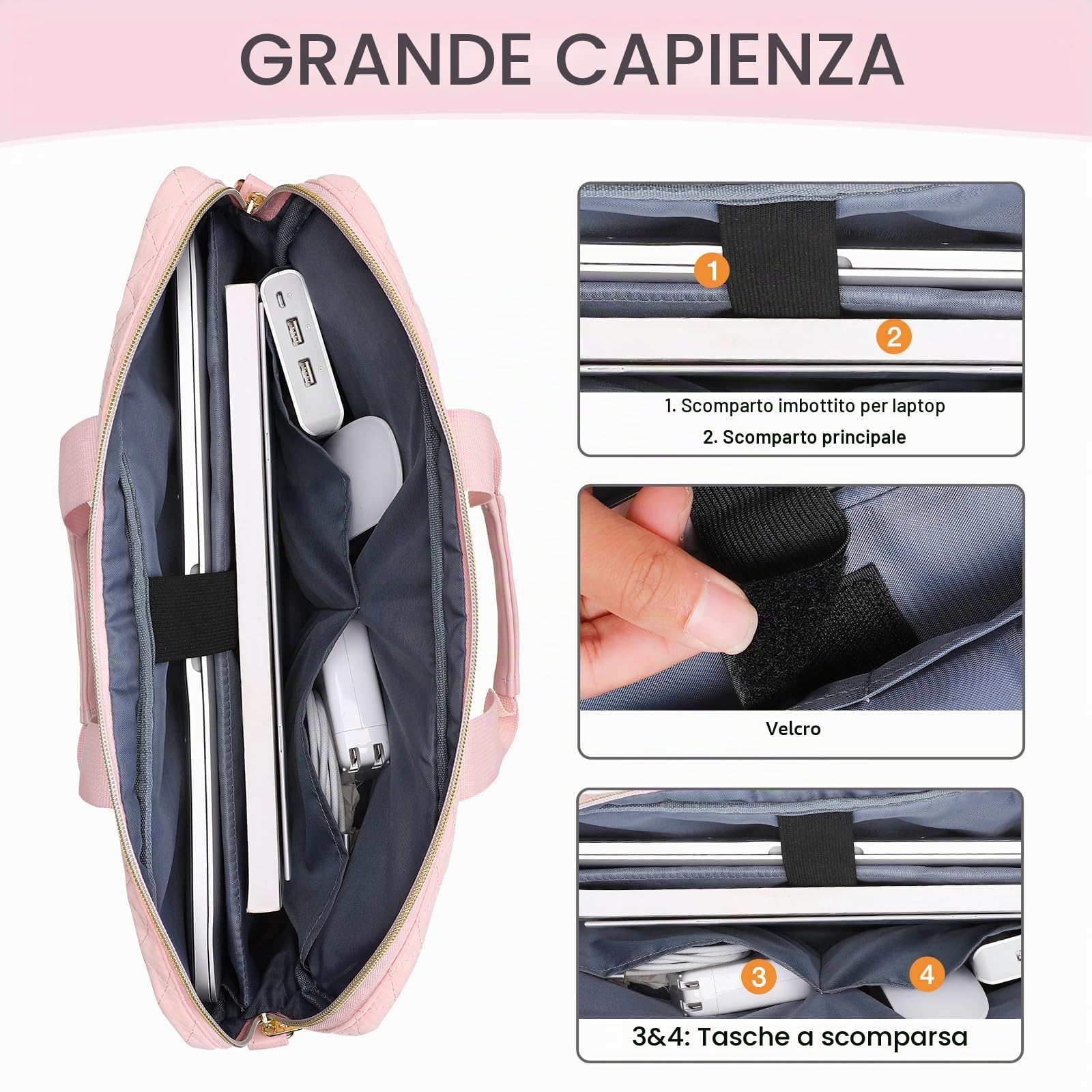 MOSISO 15-15,6 Pollici Borsa Porta Tracolla PC Laptop,Valigetta per Donne&Uomini,16 Pollici Quadrato Trapuntato Borsa Porta Computer Ufficio Viaggi Affari con 3 Tasche&Cinturino,Rosa
