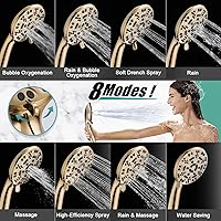 Vista 2 de Cobbe - Cabezal de ducha de 8 funciones con soporte de mano, juego de cabezal de ducha de alta presión con manguera, soporte ajustable y arandelas