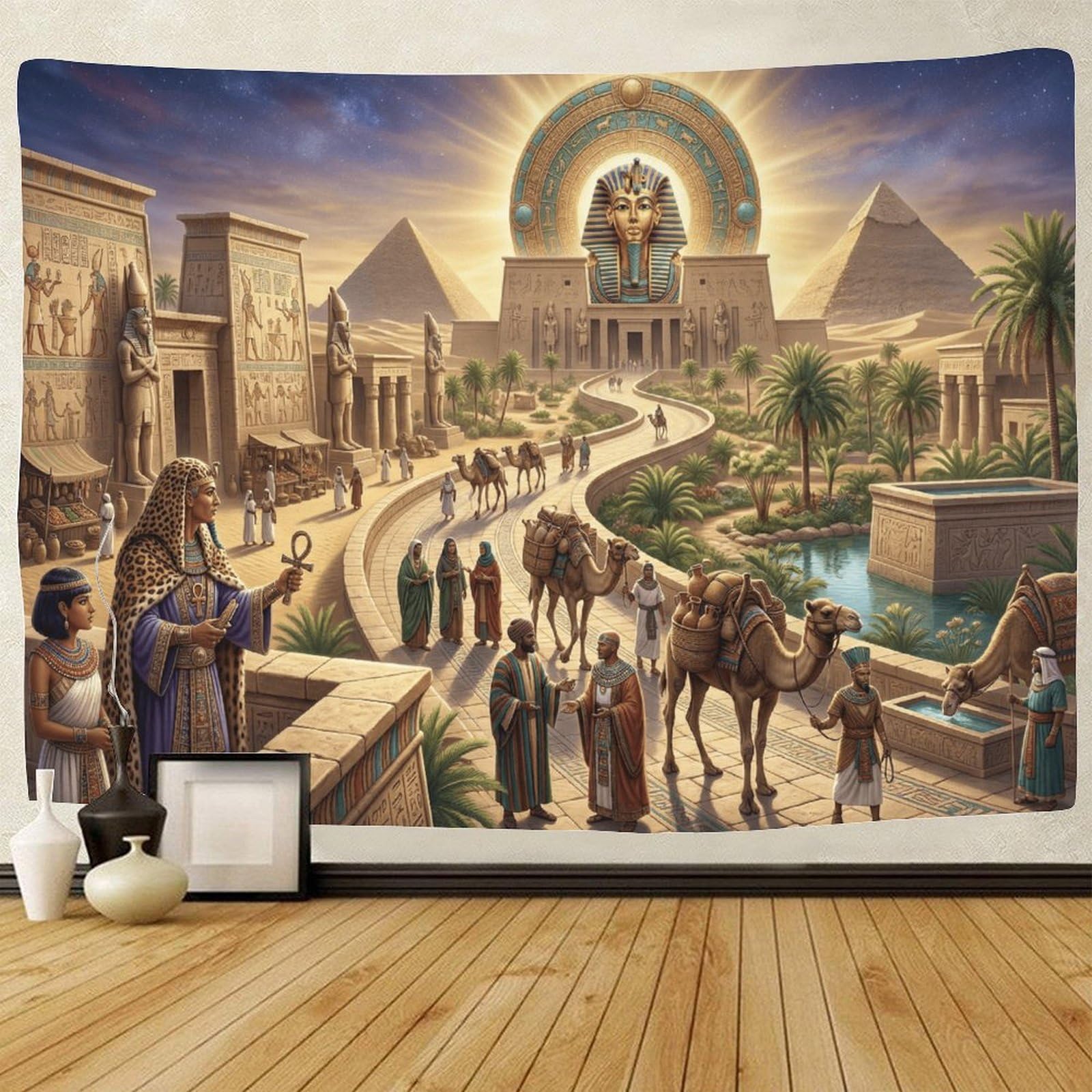 GPMNBCXZK Egyptian Pharaoh Wall Tapestry Pyramids 3D Printed Decorative Art for Living Room Bedroom 180cmx230cm