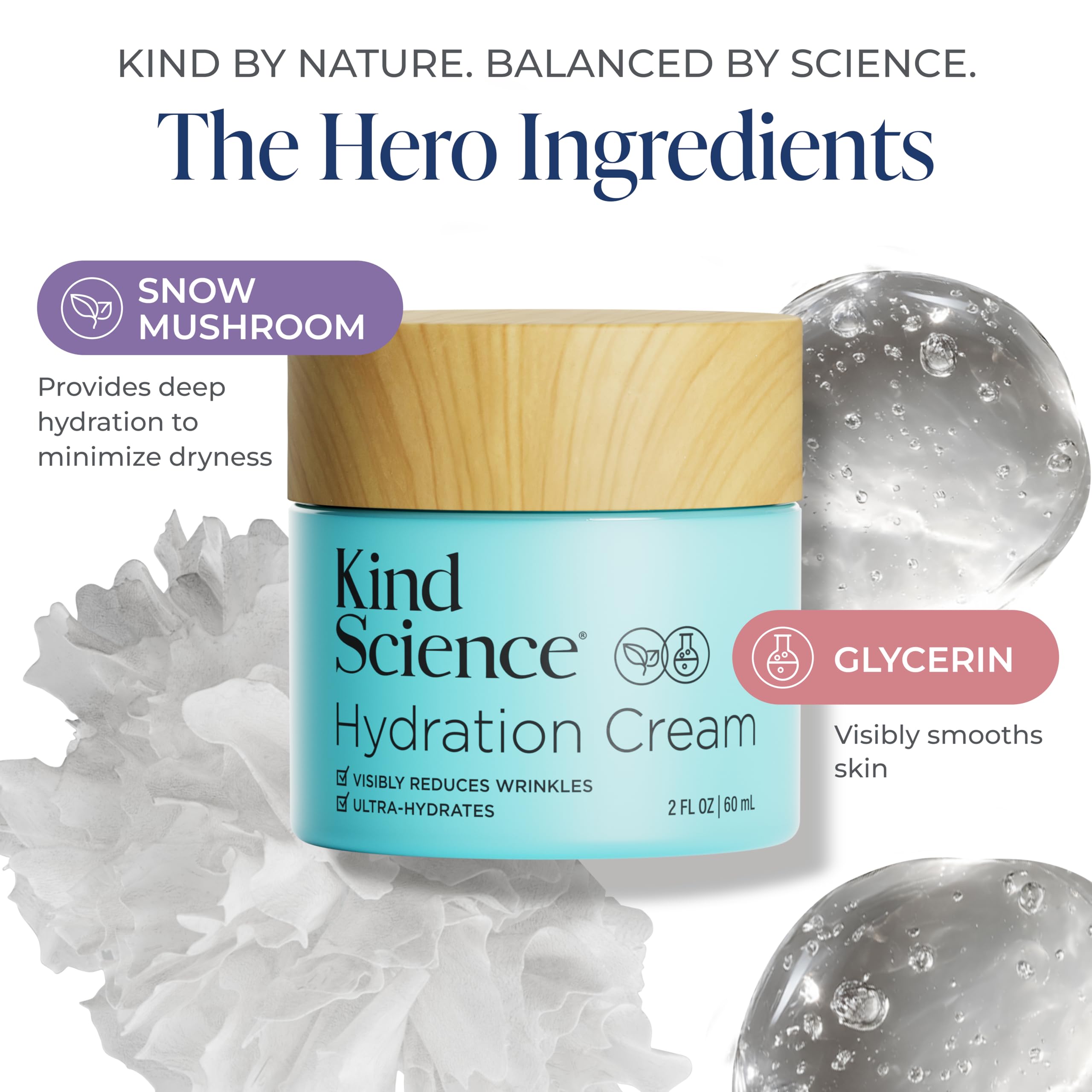 Kind Science Hydration Cream Facial Moisturizer, Anti-Aging, Fragrance-Free, 2 oz