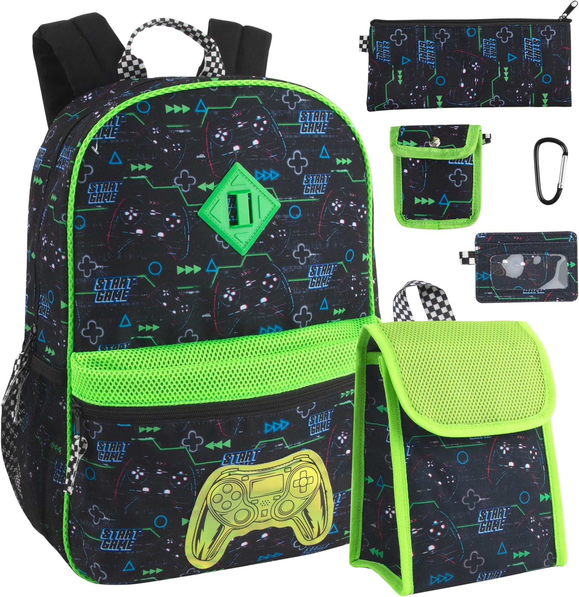Trail maker Boys 6 in 1 School Backpack Set with Lunch Box, Pencil Case, Keychain Attached