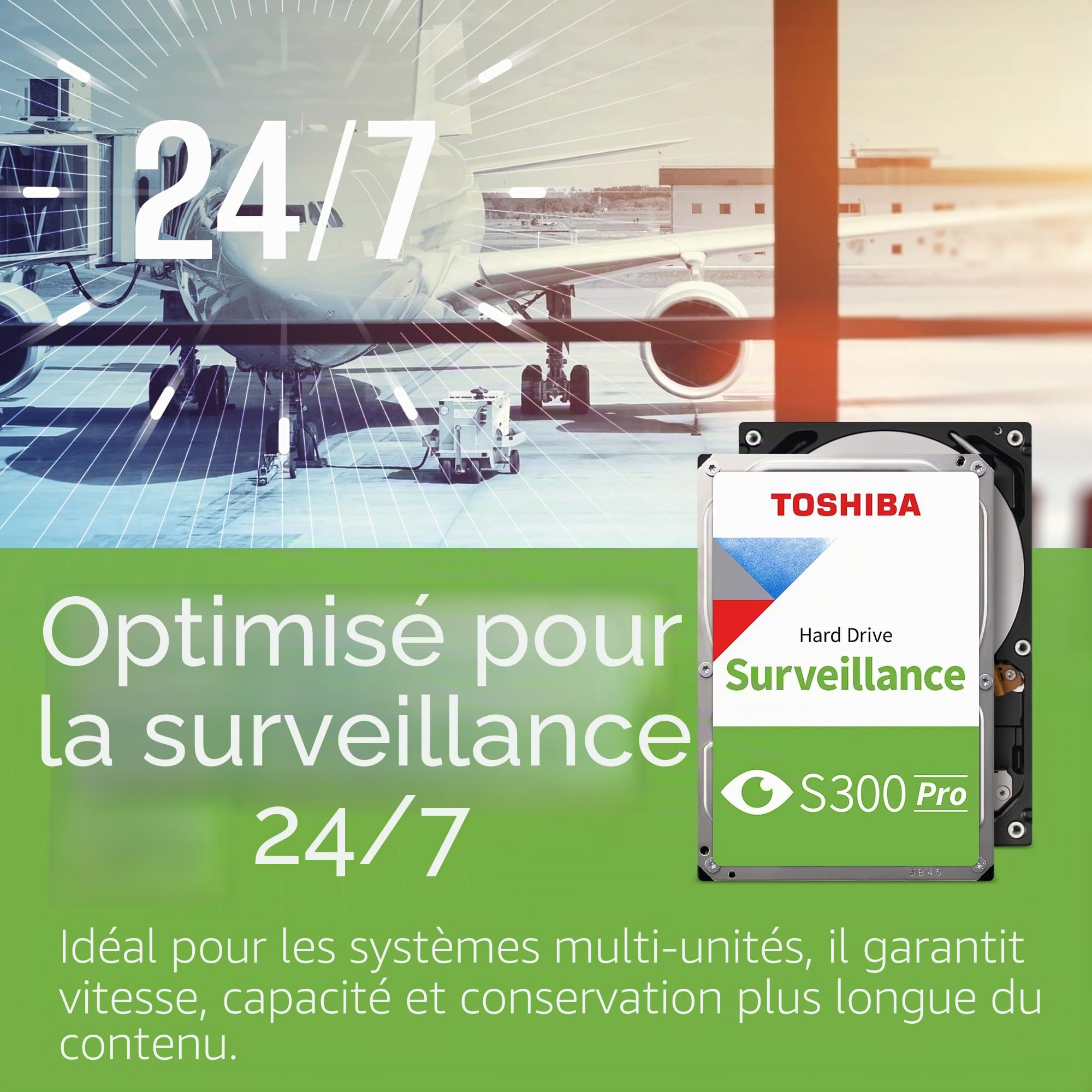 Toshiba S300 Pro 10TB Internal Surveillance Hard Drive, 3.5'' SATA HDD, supporte jusqu'à 64 caméras HD à Une Charge de Travail de 180TB/an (MD10ADA10TV)