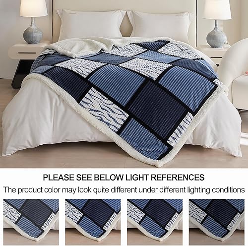 Miniatura 2 de Gracelife Manta para mujer, manta Sherpa para sofá, manta de franela acogedora y suave a cuadros para cama, forro polar, color negro y blanco, 60x80