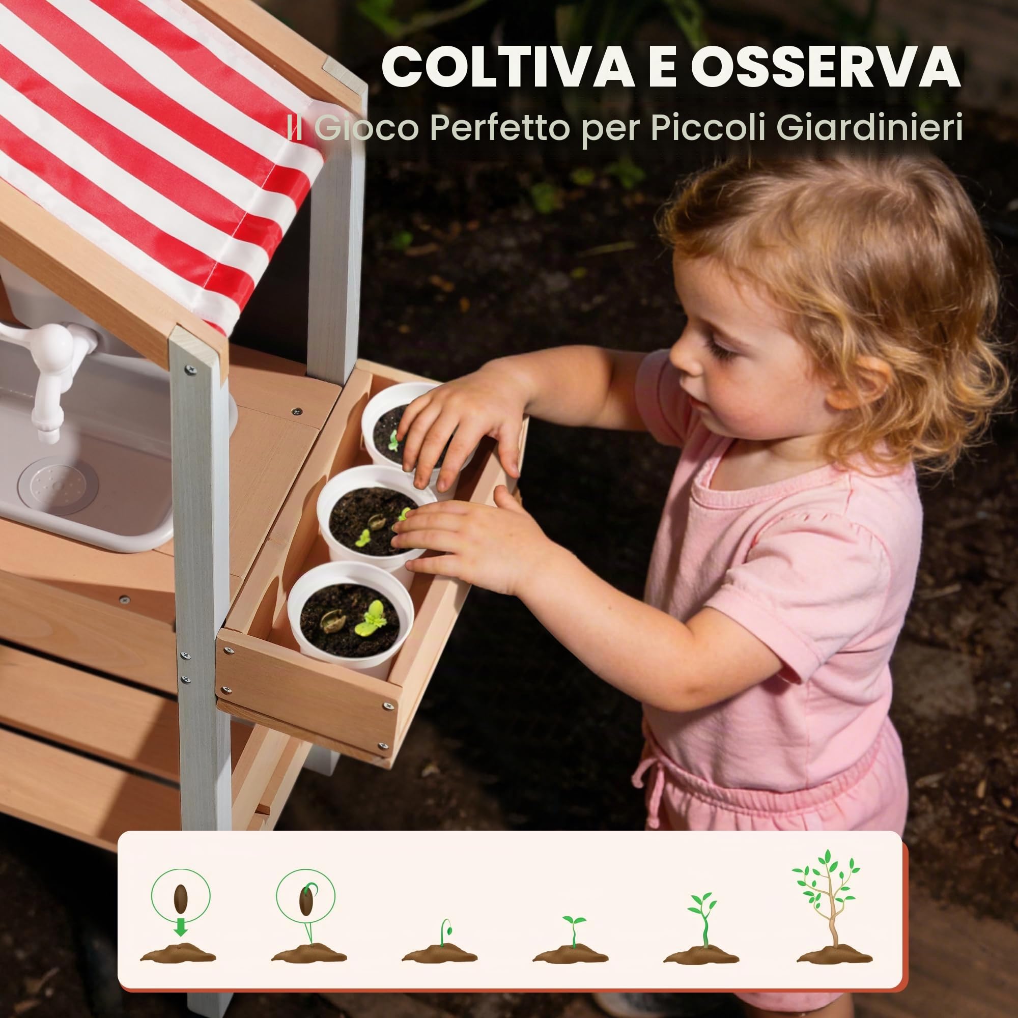 ROBOTIME Mud Kitchen Set da gioco all'aperto per bambini, cucina da gioco con vaso staccabile, lavandino, fornello, attrezzi da giardinaggio e spazio di archiviazione, accessori multipli, gioco di