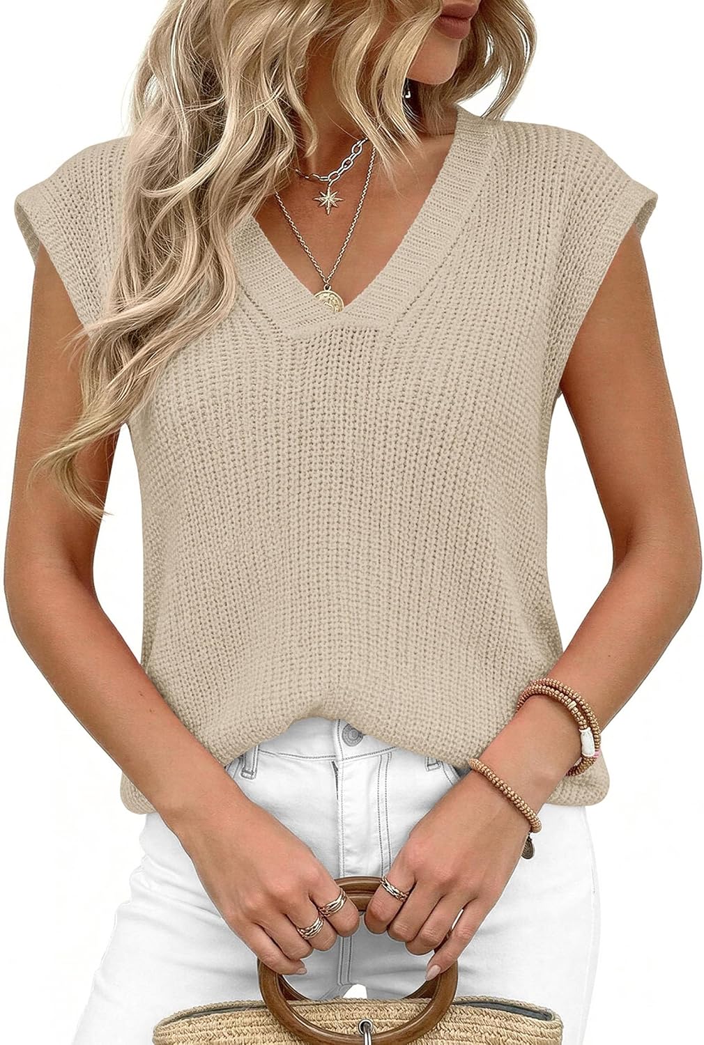 PRETTYGARDEN Women's 2026 Lightweight Sweaters Vest Spring Trendy Cap Sleeve V Neck Knit Tank Tops Summer Going Out Outfits - Image 3