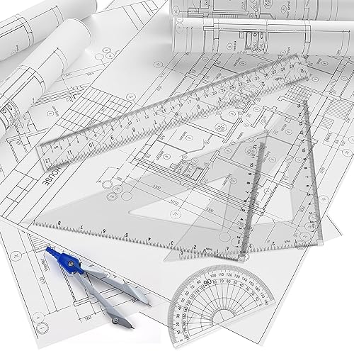 Miniatura 7 de Coopay Juego de reglas de plástico para herramientas de geometría matemática de 12 pulgadas, incluye regla recta, regla triangular, transportador,