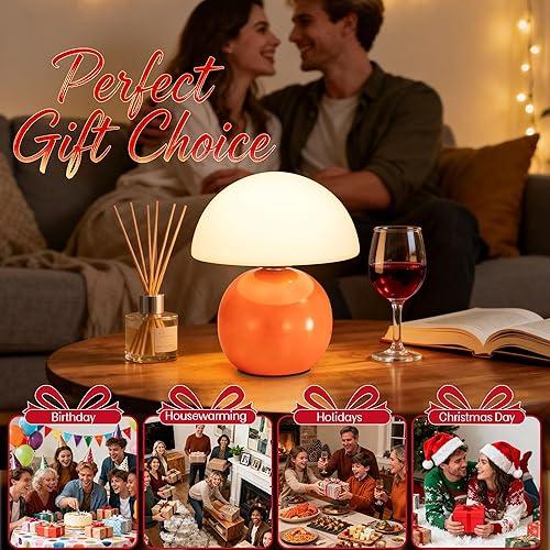 Miniatura 7 de Lámpara pequeña de hongo, lámpara de mesa de noche con enchufe USB con bombilla LED de 3 temperaturas regulable, decoración estética única y bonita