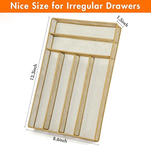 Miniatura 3 de Kitware Organizador de cajones de cubiertos, utensilios de cocina de oro de malla de metal, sala de estar dormitorio belleza artículos divisores