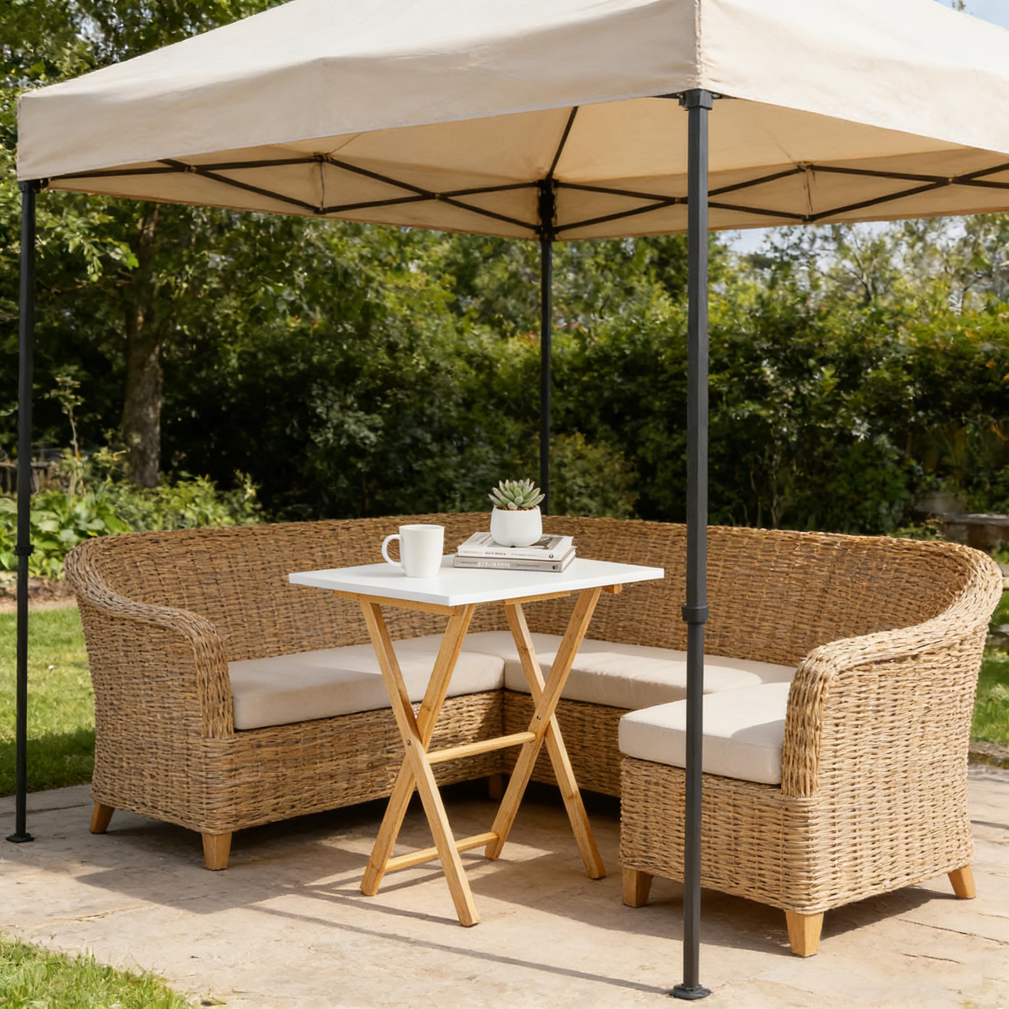 COSTWAY Petite Table Pliante en Bambou Lot de 2, Table d'Appoint de Balcon Portable, 48 x 35 x 64 cm, Montage Facile, pour Salon, Jardin, Appartement, Camping