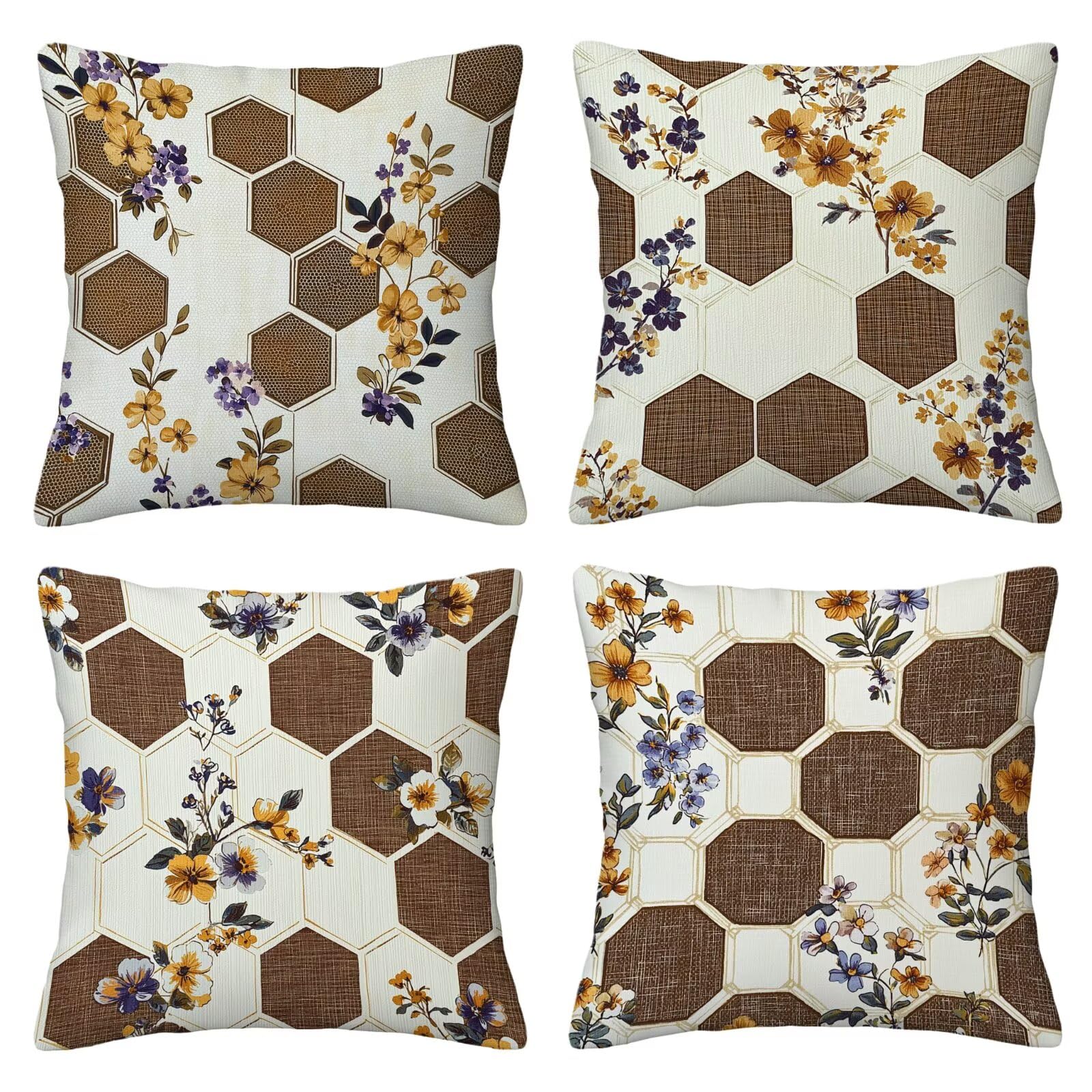 Housse de coussin 40x40 géométrique lot de 4 avec fermeture invisible pour canapé salon