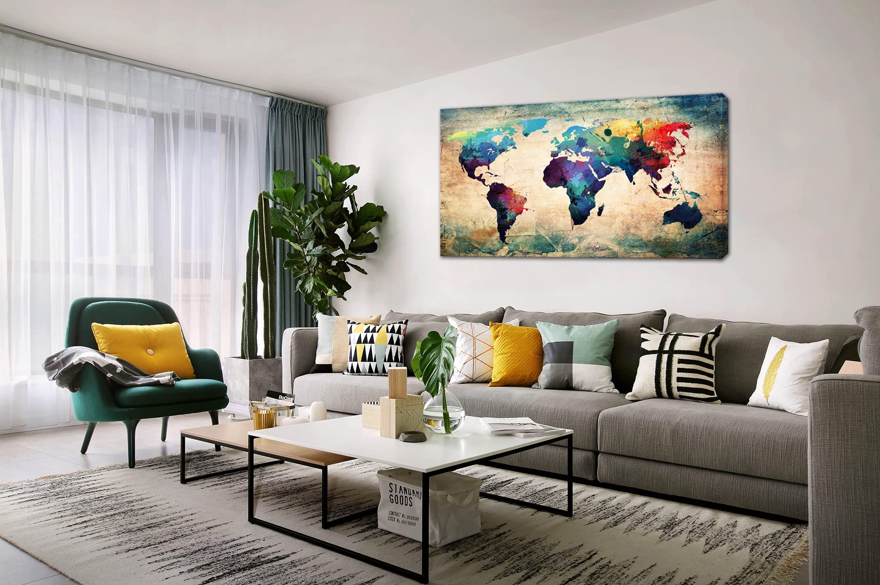 Amazon.co.jp: Baisuwallart A62062 抽象的な世界地図 キャンバス絵画