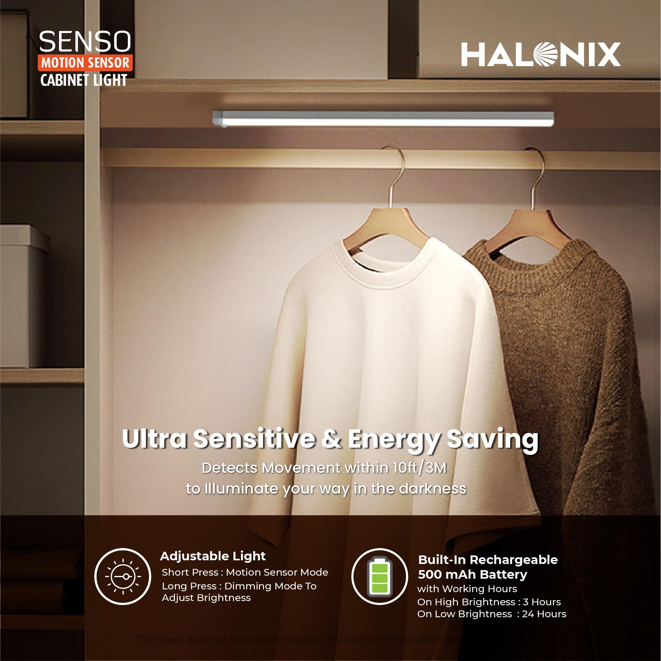 Motion Sensor Cabinet Lights - Rechargeable & Dimmable -4