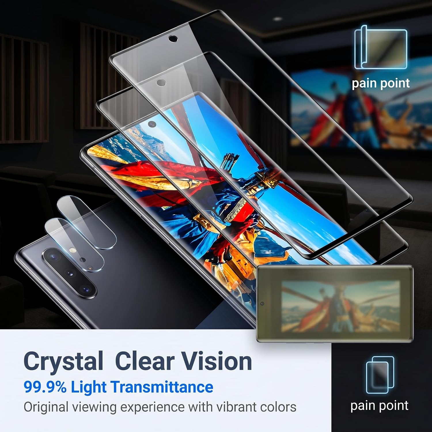 2 Pack Galaxy Note 10 Plus Screen Protector, HD Clear Tempered Glass,2 Pack Camera Lens Protector, Fingerprint Unlock,3D Curved Full Coverage,Scratch Resistant,No Bubble For Galaxy Note 10 Plus