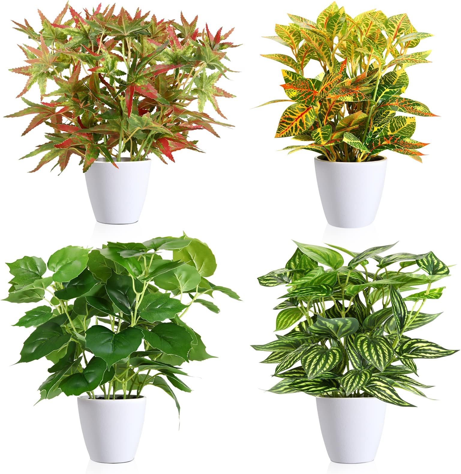 Kenlaimi 4 Pack Small Fake Plants 12" Realistic Faux Plant in Plastic Pot Mini Decorative Plants Artificial Plants for Home Decor Indoor Office Desk Bathroom Bedroom Aesthetic Decoration