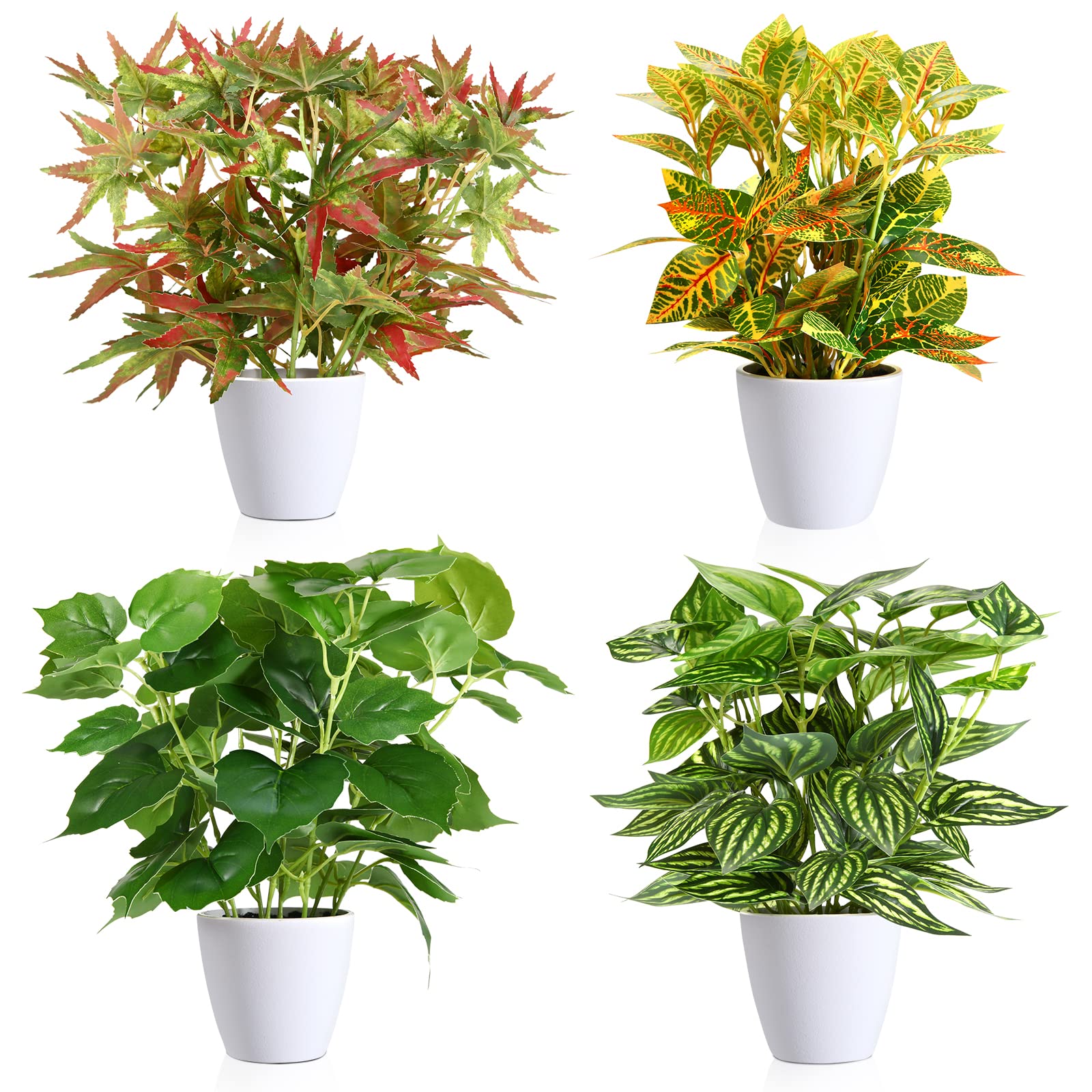 Kenlaimi 4 Pack Small Fake Plants 12" Realistic Faux Plant in Plastic Pot Mini Decorative Plants Artificial Plants for Home Decor Indoor Office Desk Bathroom Bedroom Aesthetic Decoration