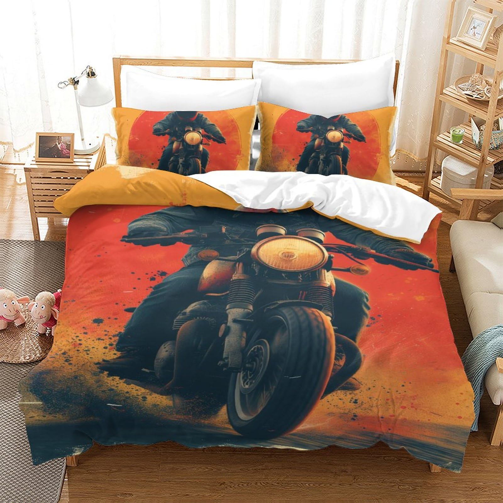 Housse de couette motos 3D parure de lit moderne 140x200 housse couette doux 3 pièces