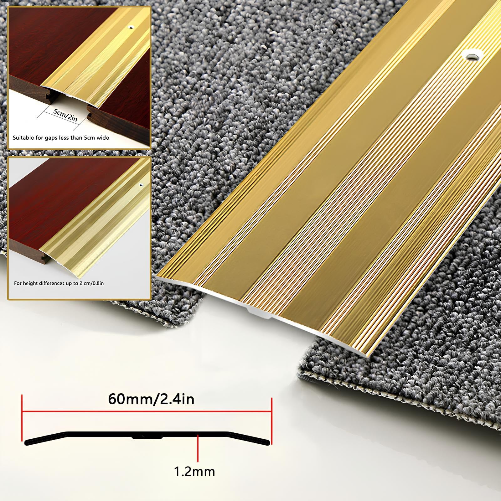 Seuil de Porte Barre en Aluminium Perforé 90cm/100cm/110cm/120cm Profilé de Transition, 1 Pièce(Gold,95cm/37.4in)