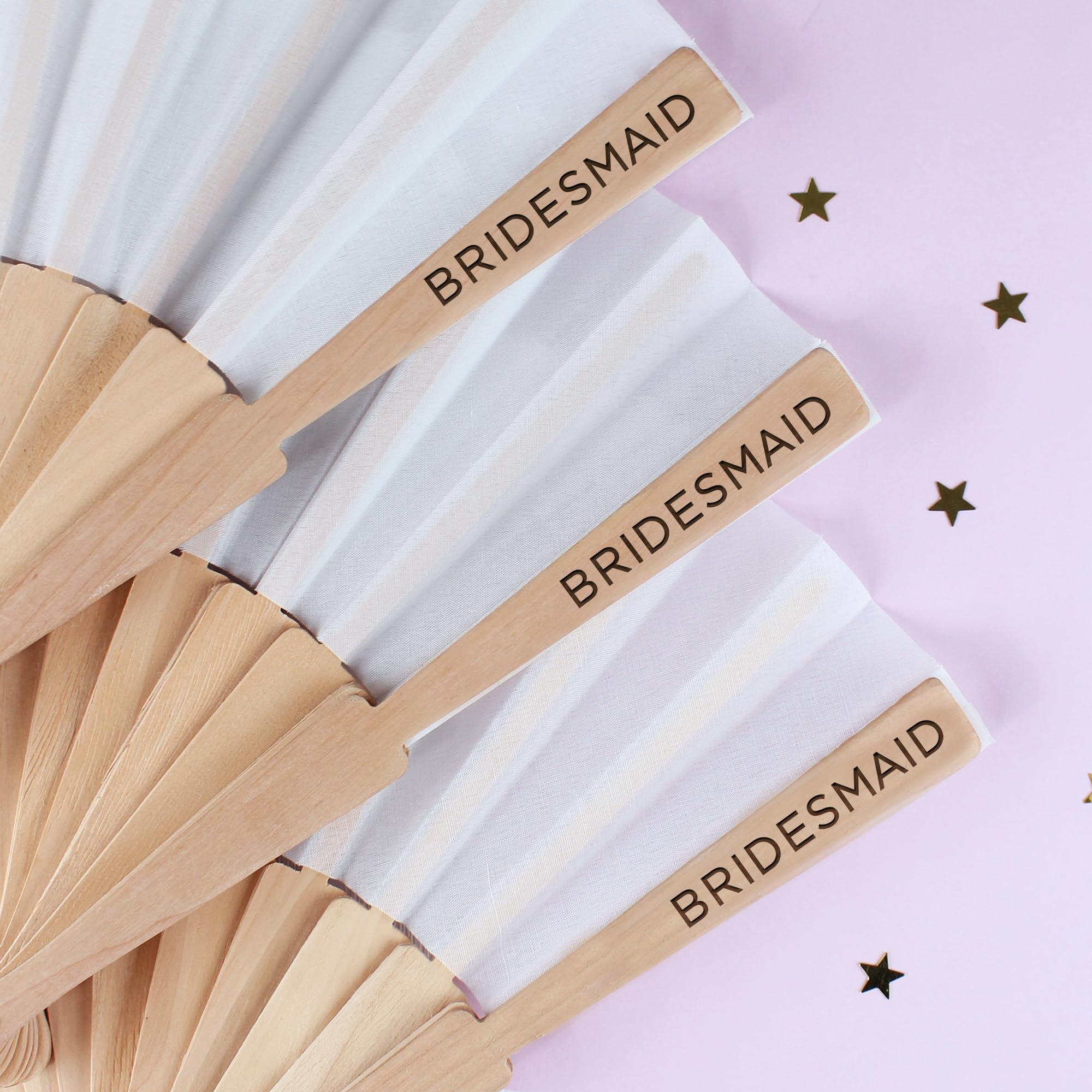 eBuyGB Engraved Bridesmaid White Wooden Wedding Role Folding Fan, Hen Party Accessories for Bride To Be Hen Do Decorations - Image 2
