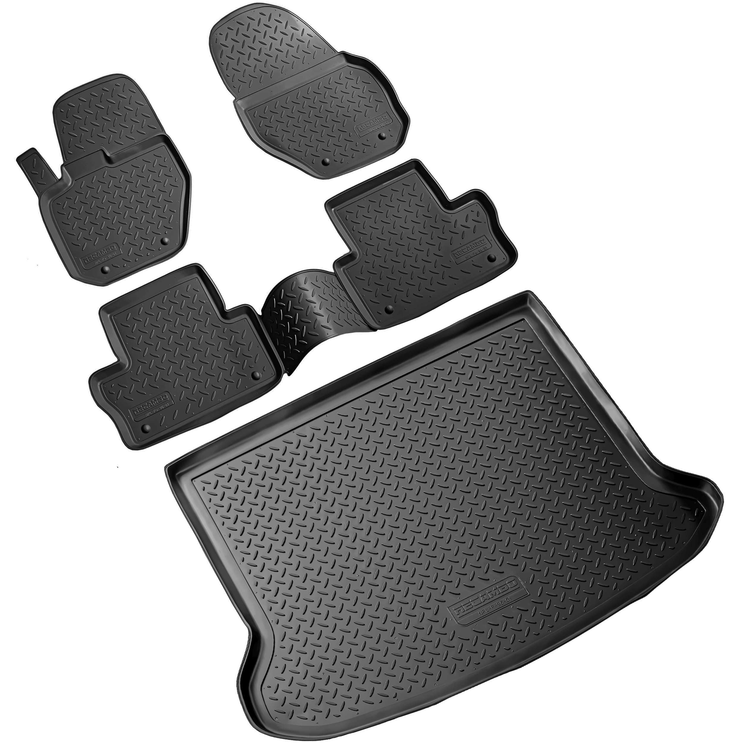 RECAMBO Juego de Alfombrillas de Goma y Bandeja de Maletero para Volvo XC60 I, Tipo 156, año de fabricación 2008 2017, 100% a Medida, Alfombrillas y Maletero de TPE Antideslizante