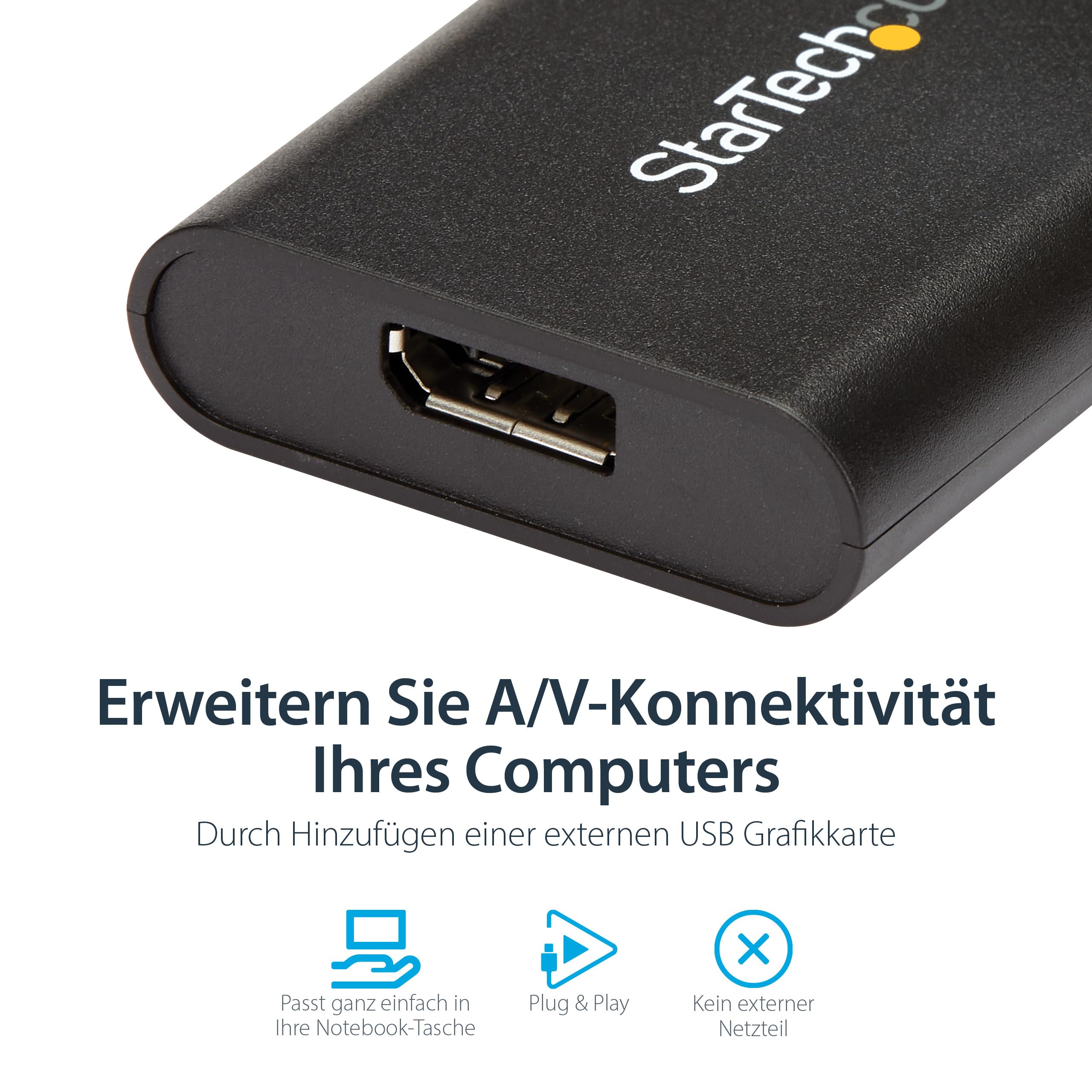 StarTech USB 3.0 auf DisplayPort Adapter, 4K, Windows (USB32DPES2) | USB DP Monitor Konverter, Nur Windows, 3840x2160 30Hz, 20cm Kabel, Zusatzbildschirm